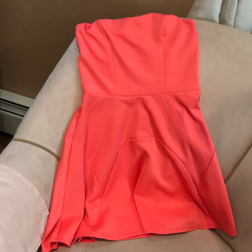 Salmon colored tube top skater dress
